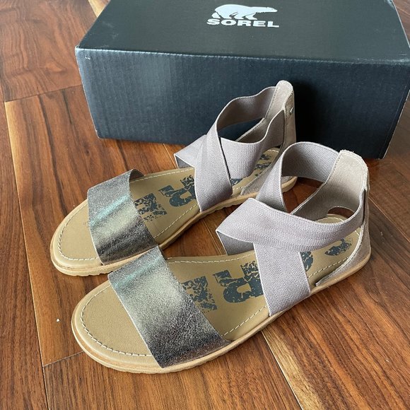 Sorel Ella Elastic Sandal - Ash Brown (Metallic) - Womens 8.5 - Picture 2 of 6